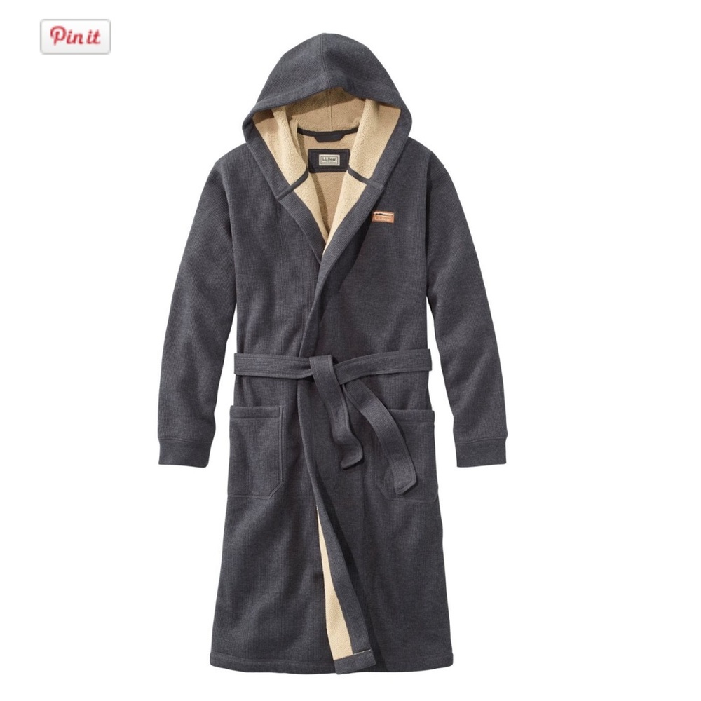 LL Bean Men's Bonded Fleece Lined Hooded Robe Rugby Robe Medium